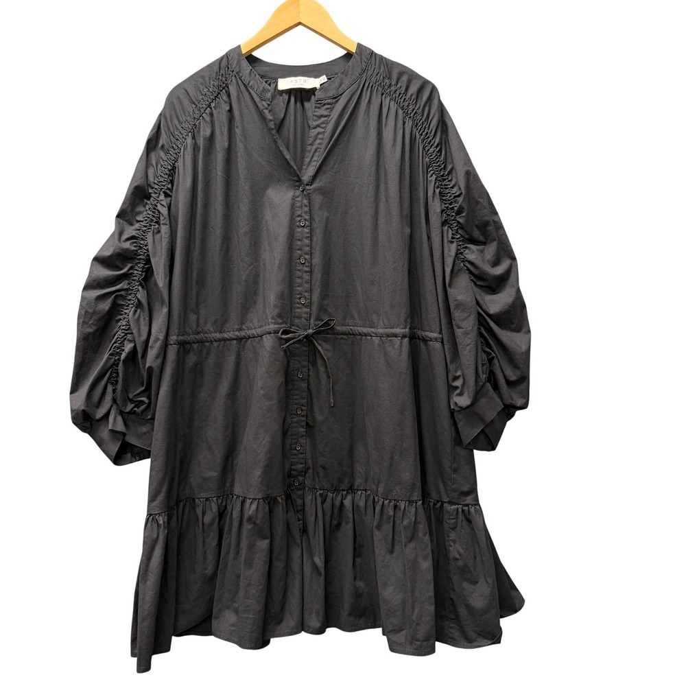 ASTR The Label Dress Womens XL Black Boho‎ Long Sleeve Flounced Shirtdress